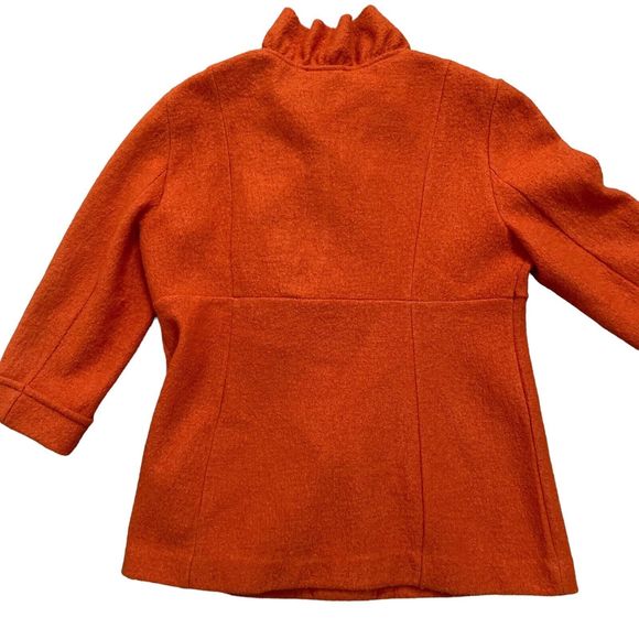 Sandro Jacket Womens Sz Large Orange Button Wool Long Sleeve Blazer Ruffles - Picture 2 of 8